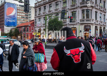 Crosswalk in Avenida Mariscal Santa Cruz, La Paz, Bolivia Stock Photo