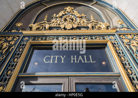 San Francisco, California, USA - January 15, 2013: Entrance to San Francisco's historic city hall. Stock Photo