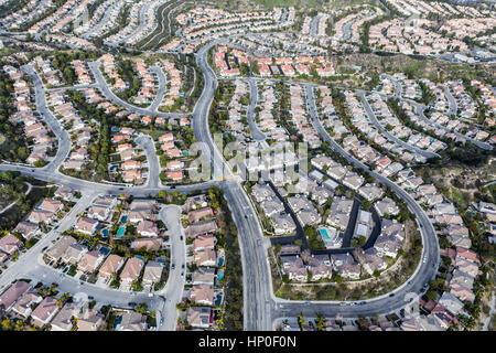 Aerial view of Stevenson Ranch homes and streets in Los Angeles County ...