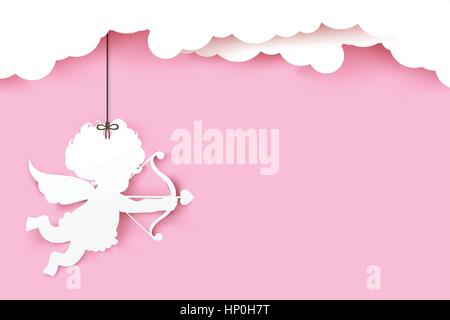 Cupid holding arrow with shadow on pink background with copyspace vector illustration eps 10 Stock Vector