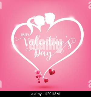 Couple man and woman with heart shape and text happy valentine day on pink bakcground vector eps 10 Stock Vector