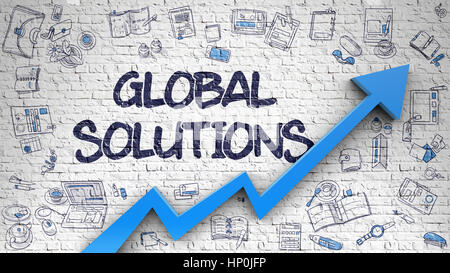 Global Solutions Drawn on White Brick Wall.  Stock Photo