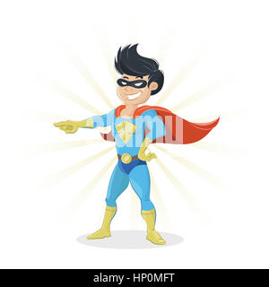 super power hero cartoon showing his muscles. This guy in clipping path ...