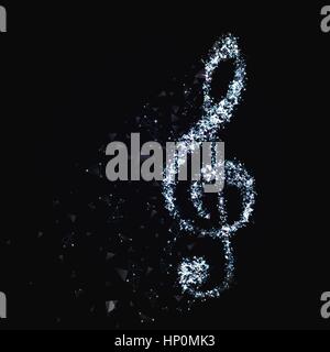 Abstract treble clef made of polygonal elements, glowing dots and particles for your design Stock Vector