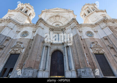 CADIZ,SPAIN-NOVEMBER 14,2016: Architecture, religious building, facade cathedral, baroque and neo-classic style, historic center of Cadiz, Andalucia. Stock Photo