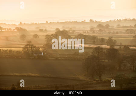 Evening over farmland in Wales. Stock Photo