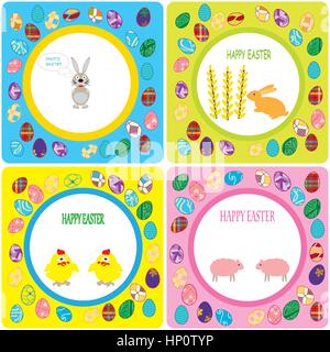 set colorful greetings with easter motifs Stock Vector