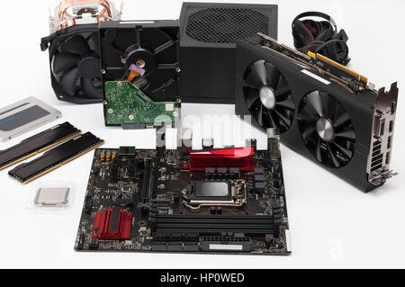 New components, hardware for building desktop PC. Stock Photo