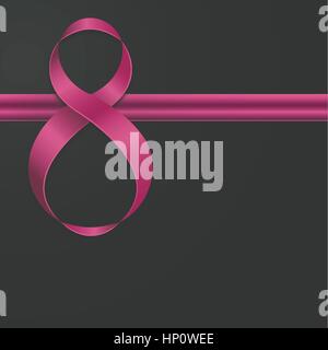 Pink decorative bow Vector illustration Shiny satin pink bow in shape of number 8 with ribbon on black background Realistic style Stock Vector