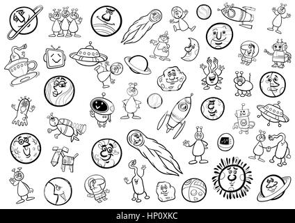 Cartoon Illustration of Space Objects and Fantasy Characters Set Stock  Vector Image & Art - Alamy