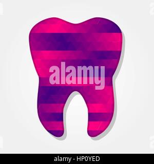 Tooth with a colored triangles forming a gradient, purple to pink. Stock Vector