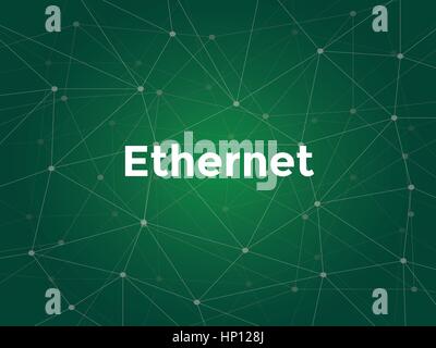 ethernet white text illustration with green constellation map as background Stock Vector