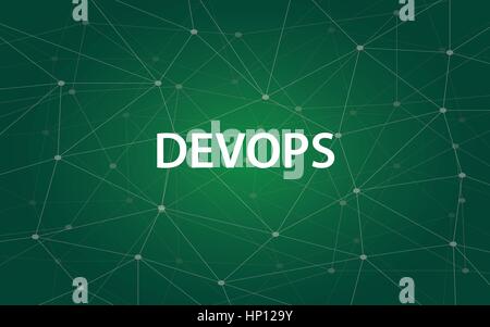 devops white tetx illustration with green constellation map as background Stock Vector