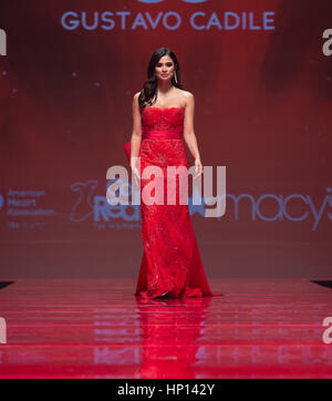 New York, NY USA - February 9, 2017: Diane Guerrero in Gustavo Cadile walks runway for the Red Dress Collection 2017 fashion show by Macys at Hammerstein Ballroom at Manhattan Center benefit American Heart Association Stock Photo