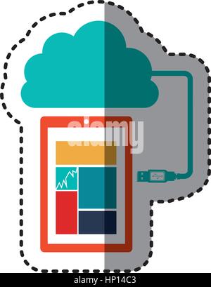 sticker tech smartphone cloud storage vector illustration Stock Vector
