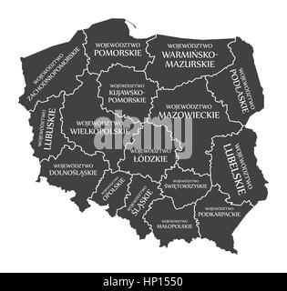 Poland Map labelled black illustration in Polish language Stock Vector