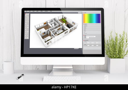3D computer graphic, Interior design with leather sofa in pink color ...
