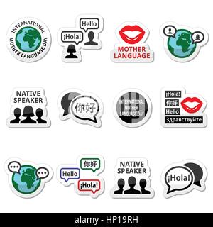International Mother Language Day icons set Stock Vector