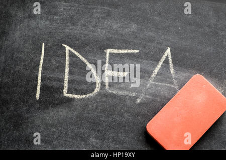 erasing idea, hand written word on blackboard being erased concept Stock Photo