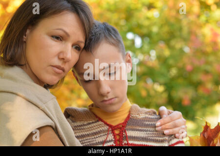 upset mother with son portrait  Stock Photo