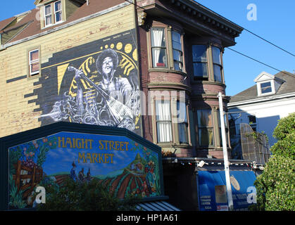 Jimi Hendrix painting on house wall San Francisco Stock Photo