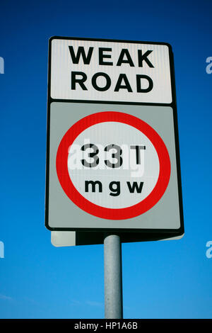 Weak road sign showing maximum gross weight of 33 tons Stock Photo