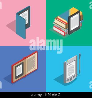 Electronic books icon set. Isometric flat vector Stock Vector