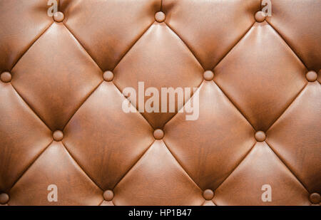 Brown Leathered Sofa with Buttons Texture Background Stock Photo