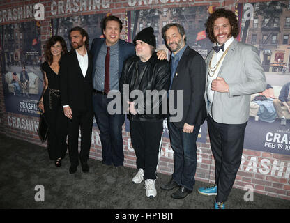 Hollywood, USA. 15th Feb, 2017. 15 February 2017 - Hollywood, California - Gina Gershon, George Basil, Pete Holmes, Artie Lange, Judd Apatow, T.J. Miller. Los Angeles premiere of HBO's ''Crashing'' held at Avalon Hollywood. Photo Credit: AdMedia. Credit: AdMedia/ZUMA Wire/Alamy Live News Stock Photo