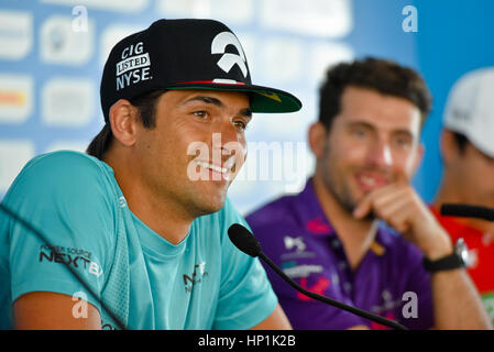 Buenos Aires, Argentina. 17th Feb, 2017. NextEV NIO driver Nelson Piquet Jr of Brazil during a press conference at the Formula E Buenos Aires ePrix auto race. Credit: Anton Velikzhanin/Alamy Live News Credit: Anton Velikzhanin/Alamy Live News Stock Photo