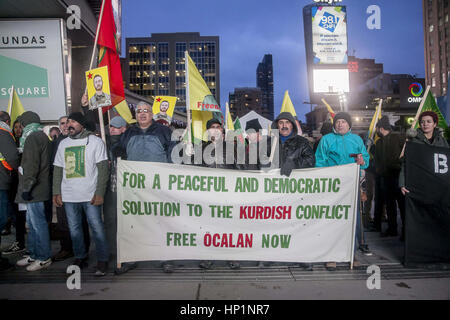 Toronto, Ontario, Canada. 15th Feb, 2017. Kurdish protest in Toronto, demonstrators asking for a peaceful and democratic solution for the Kurdish people in Turkey hold pictures of Kurdistan Workers' Party leader Abdullah Ã–calan, asking for his release. Credit: Johnny De Franco/ZUMA Wire/Alamy Live News Stock Photo