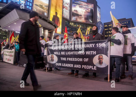 Toronto, Ontario, Canada. 15th Feb, 2017. Kurdish protest in Toronto, demonstrators asking for a peaceful and democratic solution for the Kurdish people in Turkey hold pictures of Kurdistan Workers' Party leader Abdullah Ã–calan, asking for his release. Credit: Johnny De Franco/ZUMA Wire/Alamy Live News Stock Photo