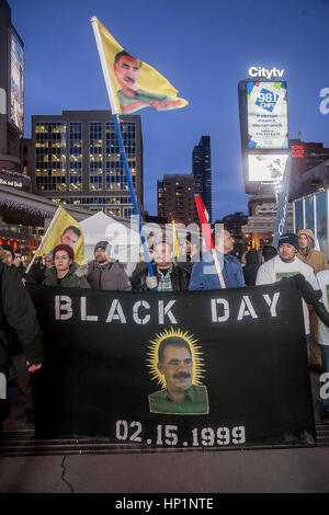 Toronto, Ontario, Canada. 15th Feb, 2017. Kurdish protest in Toronto, demonstrators asking for a peaceful and democratic solution for the Kurdish people in Turkey hold pictures of Kurdistan Workers' Party leader Abdullah Ã–calan, asking for his release. Credit: Johnny De Franco/ZUMA Wire/Alamy Live News Stock Photo