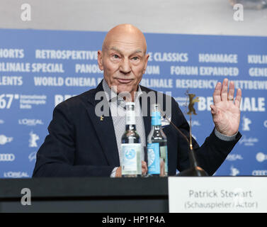 Berlin, Germany. 17th Feb, 2017. Actor Patrick Stewart attends a press conference for the film 'Logan' during the 67th Berlinale International Film Festival in Berlin, capital of Germany, on Feb. 17, 2017. Credit: Shan Yuqi/Xinhua/Alamy Live News Stock Photo