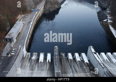 TREBENICE, CZECH REPUBLIC - FEBRUARY 14, 2017:Slapy Water Reservoir that forms part of the Vltava Cascade (Vltavska kaskada) water management system Stock Photo