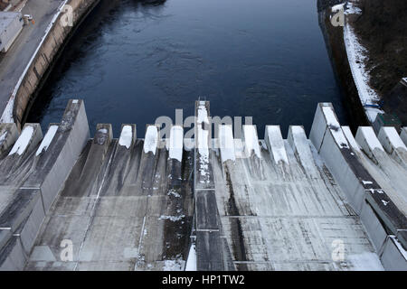 TREBENICE, CZECH REPUBLIC - FEBRUARY 14, 2017:Slapy Water Reservoir that forms part of the Vltava Cascade (Vltavska kaskada) water management system Stock Photo