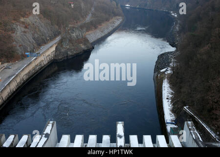 TREBENICE, CZECH REPUBLIC - FEBRUARY 14, 2017:Slapy Water Reservoir that forms part of the Vltava Cascade (Vltavska kaskada) water management system Stock Photo