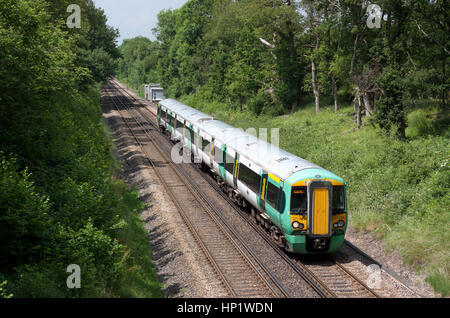 EDENBRIDGE, KENT, ENGLAND - JUNE 15TH 2009 - A British Rail class 377 Electrostar multiple unit operated by Southern heads towrds Edenbridge in Kent. Stock Photo