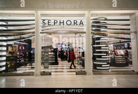 A branch of the French make up and beauty chain, Sephora, located in the Westfield shopping mall in the Oculus in New York on Saturday, February 11, 2017. Sephora is a brand of the luxury retail conglomerate LVMH. (© Richard B. Levine) Stock Photo