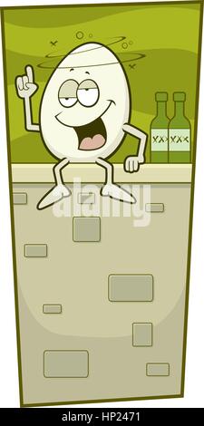 A happy cartoon Humpty Dumpty drunk on a wall. Stock Vector