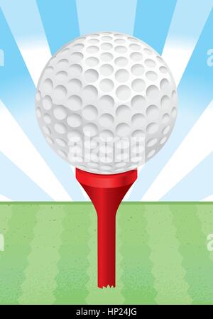 A white golf ball on a red golf tee. Stock Vector