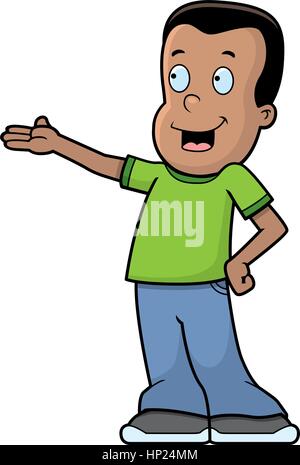 A happy cartoon boy presenting something. Stock Vector