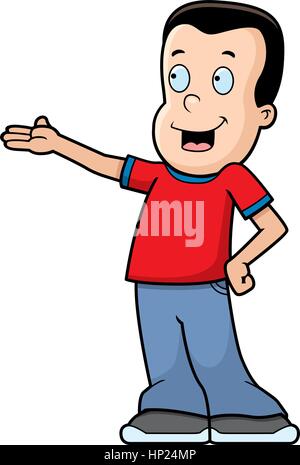 A happy cartoon boy presenting something. Stock Vector