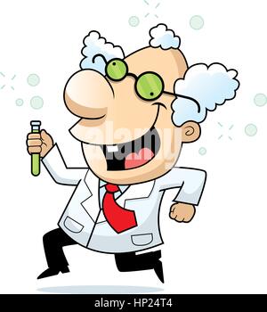 A happy cartoon mad scientist running and smiling. Stock Vector