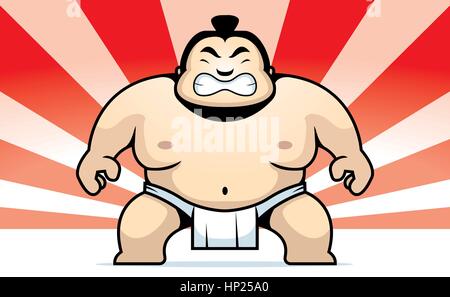 A cartoon sumo wrestler with an angry expression. Stock Vector