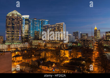 Atlanta, Georgia, USA - February 3, 2014:  Dusk view of modern office and apartment towers in midtown Atlanta. Stock Photo