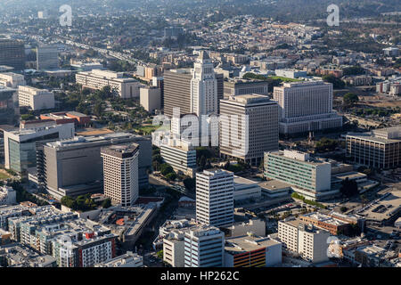 Los Angeles, California, USA - August 6, 2016:  Afternoon aerial view of LA City Hall and Civic Center buildings. Stock Photo