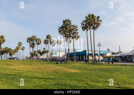 Venice Beach, California, USA - April 20, 2014:  Colorful buildings along the eclectic Venice Beach boardwalk. Stock Photo