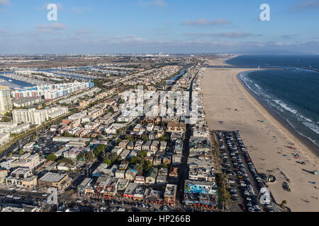 Los Angeles, California, USA - August 6, 2016:  Summer afternoon aerial view of popular Venice Beach in Southern California. Stock Photo