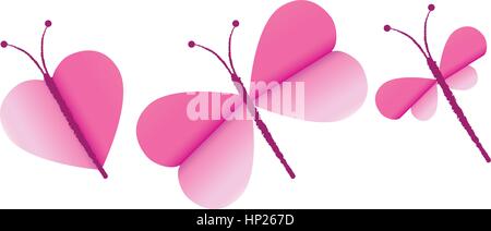 pink butterflies cut out as vectors on a white background Stock Vector